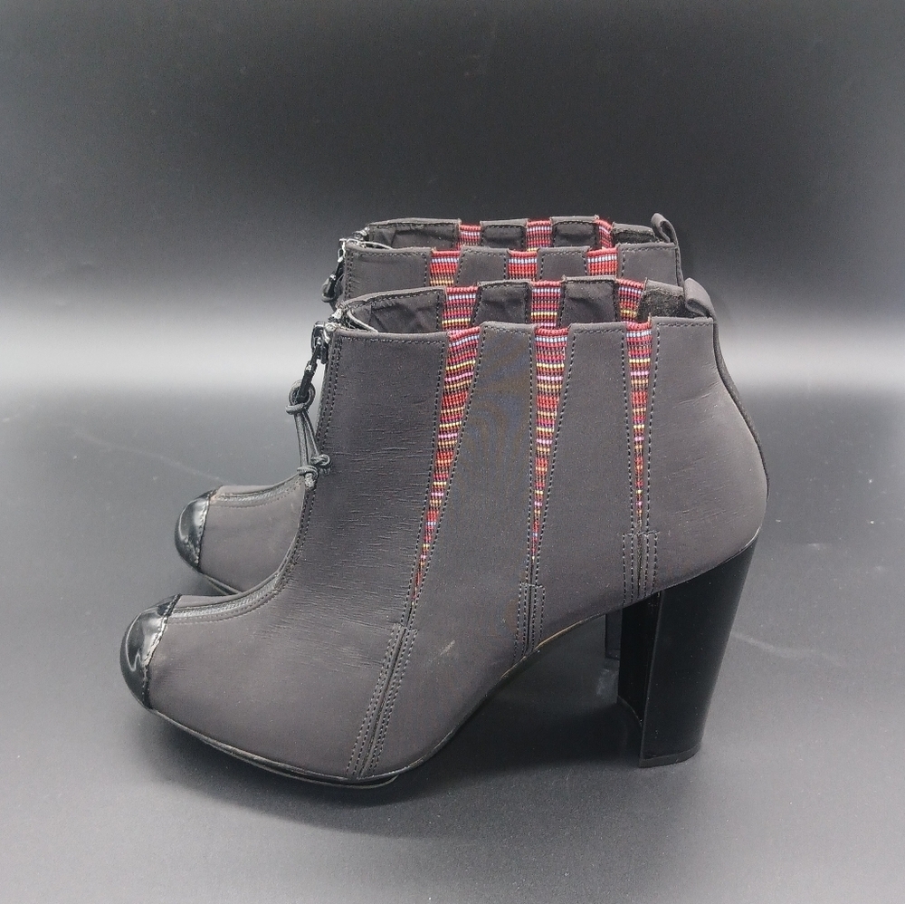 ISABEL TOLEDO FOR PAYLESS BLACK NYLON MOD BLOCK HEEL BOOTIE​​​